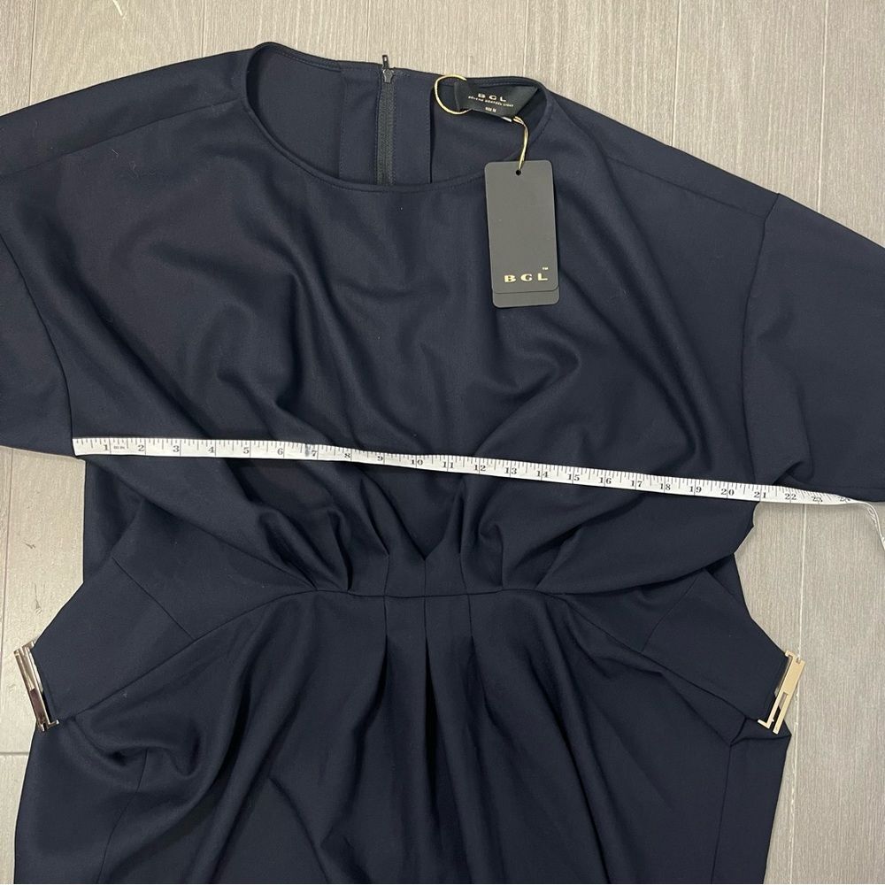 BGL Belong Genteel Navy Wrap Dress Boatneck Midi Knee Length Belted Work Dress S - Picture 11 of 16